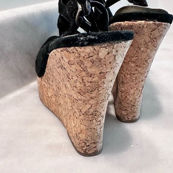 Steve Madden Womens Cork Wedge Adjustable Strappy Sandals Suede Black Size 6.5 - Picture 4 of 5